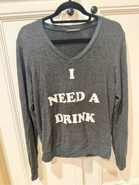 Wildfox Charcoal Gray V-Neck Pullover with White Lettering